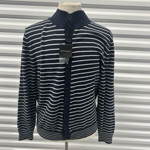 Saks Fifth Avenue Button High Neck Cardigan Sweater Winter L Navy Large Cotton